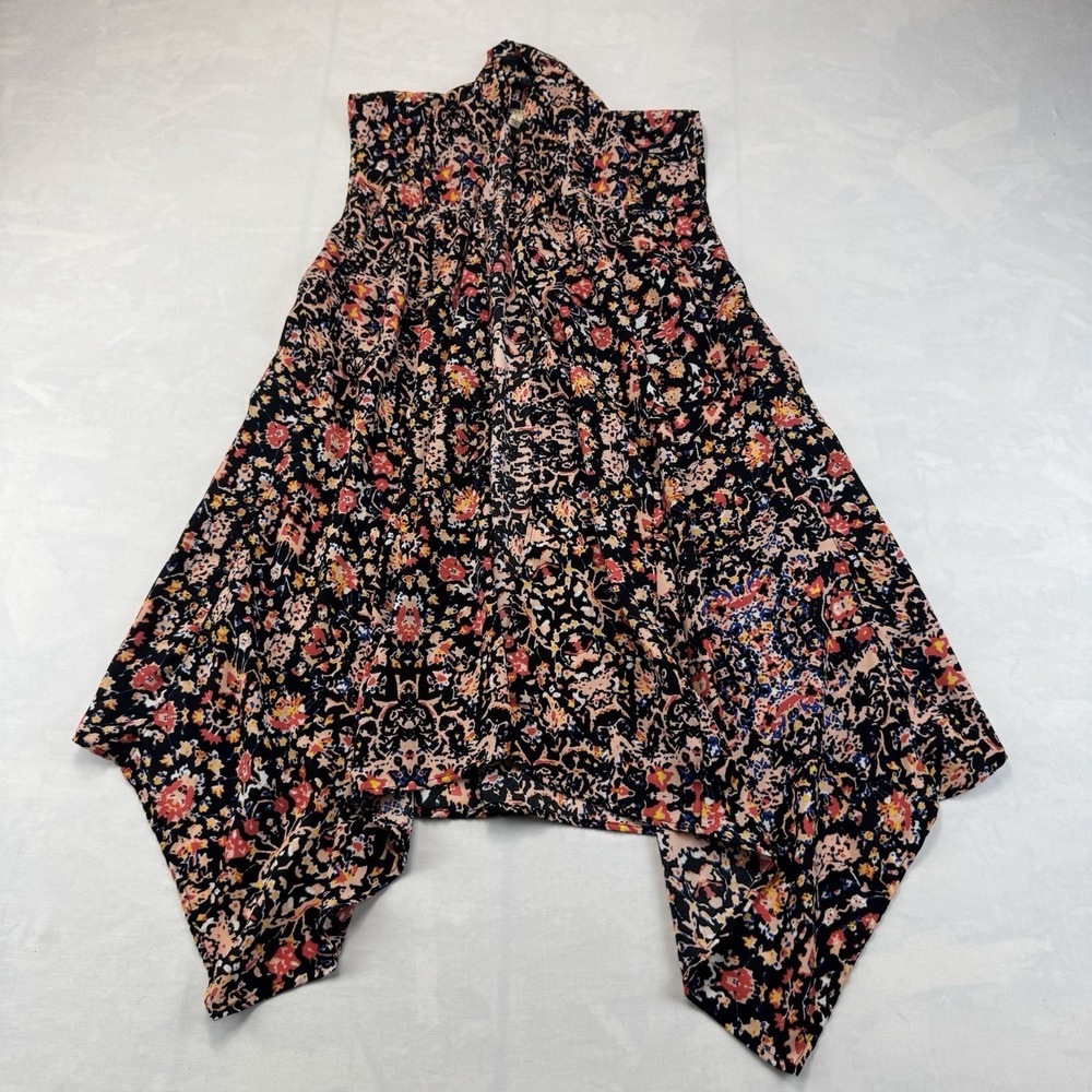 Lily White Floral Kimono Vest Womens L Open Front Boho Draped USA